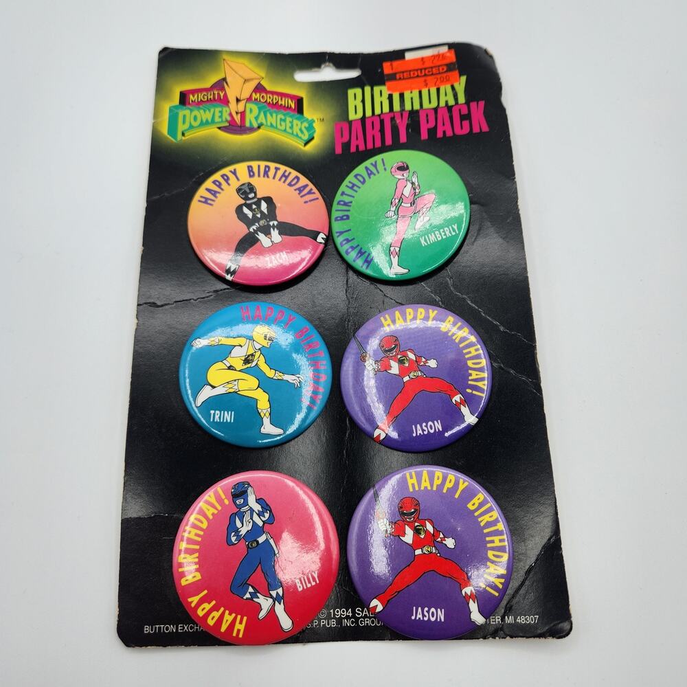 Mighty Morphin Power Rangers 1994 Birthday Party Pack 6 Button Pins 2.25 inches